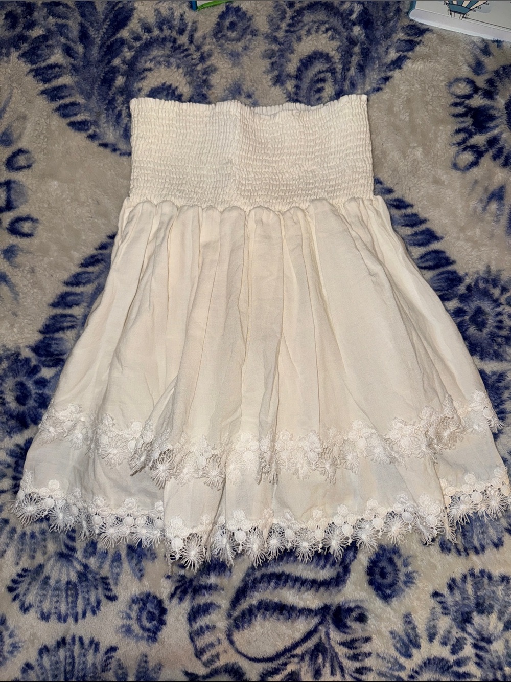 Peixoto White Lace-Trim Smocked Skater Skirt